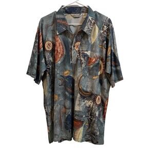 VTG Lilly Dache Men Polo Shirt Adult XXL 70s Short Sleeve Celestial Collar Disco